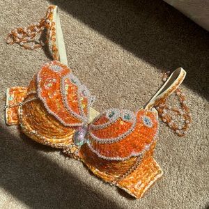Orange Sequin Beaded Festival Bra